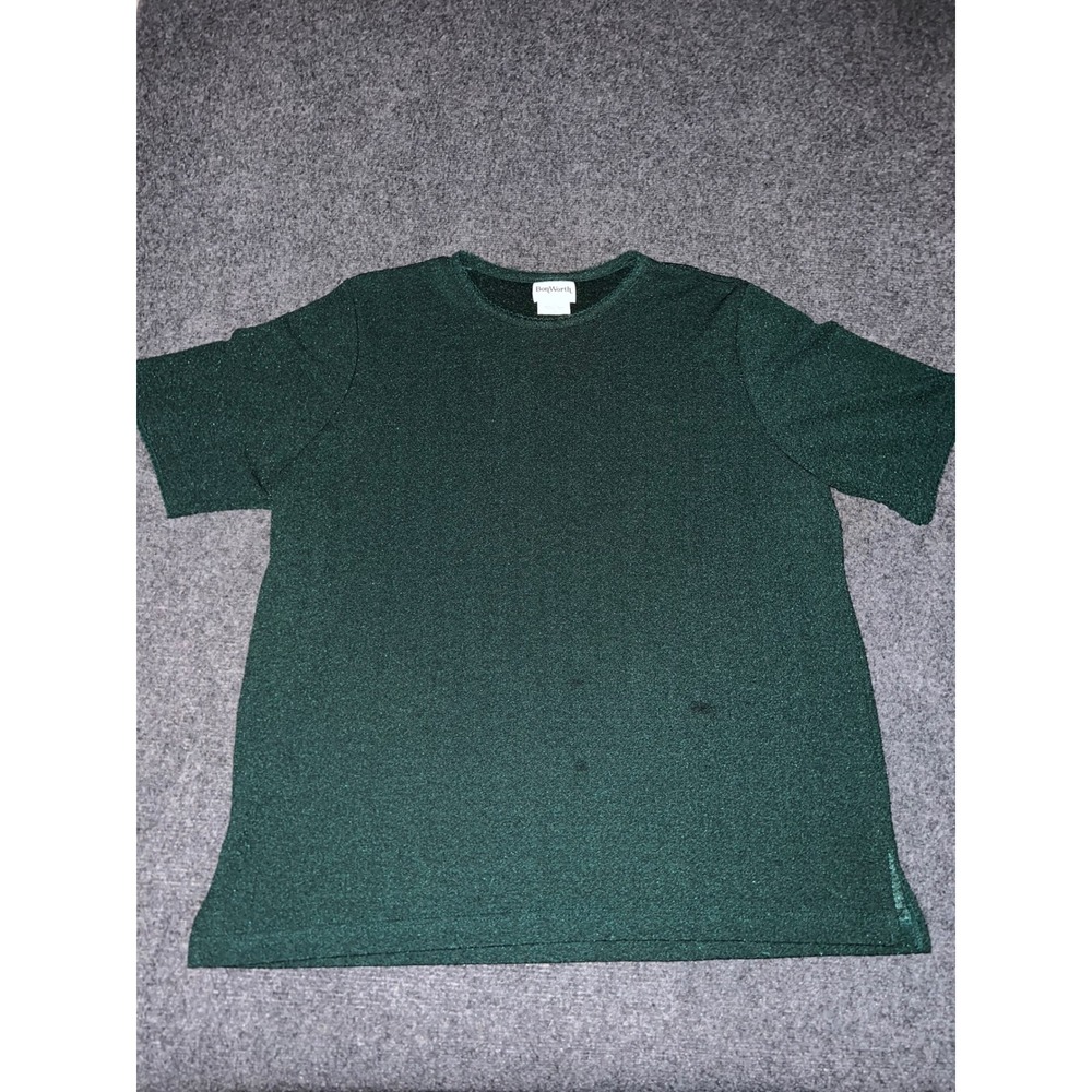 BonWorth Womens Medium Green Metallic Shimmer Short Sleeve Knit Top Crew Neck